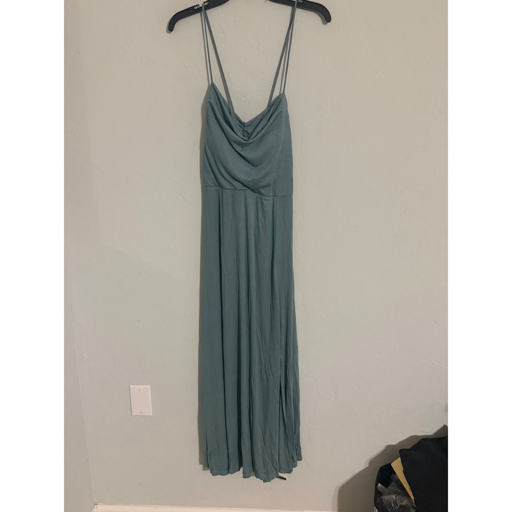 Halara Backless Cowl Neck Maxi Dress Sage Green Lace Up Slit Medium‎ NWT